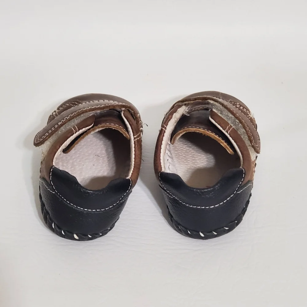 Pediped Brown Black All Leather Baby Shoes Hook Loop Size 12-18 Months